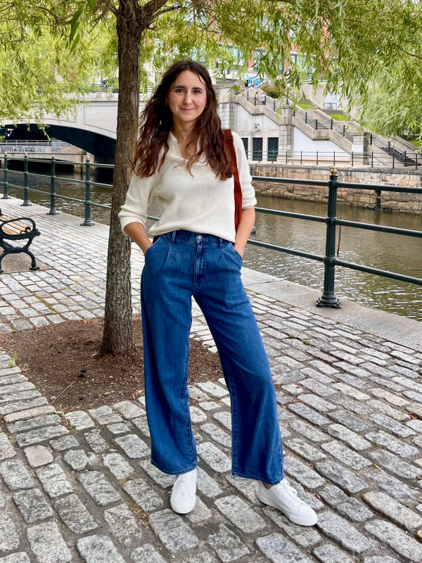 WOMEN S DRAPEY DENIM PLEATED PANTS UNIQLO CA