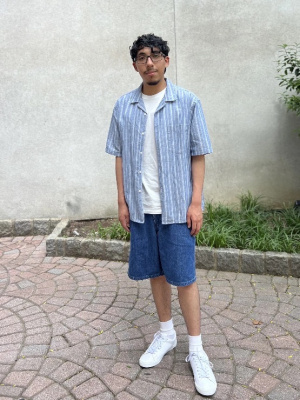 Stripe Open Collar Short Sleeve Shirt | OVY