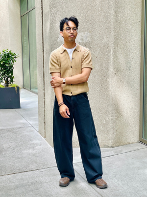 Ribbed Polo Cardigan | Short Sleeve