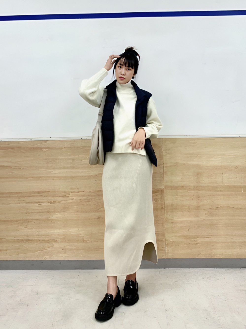 Check styling ideas for「Light Souffle Yarn High Neck Long Sleeve