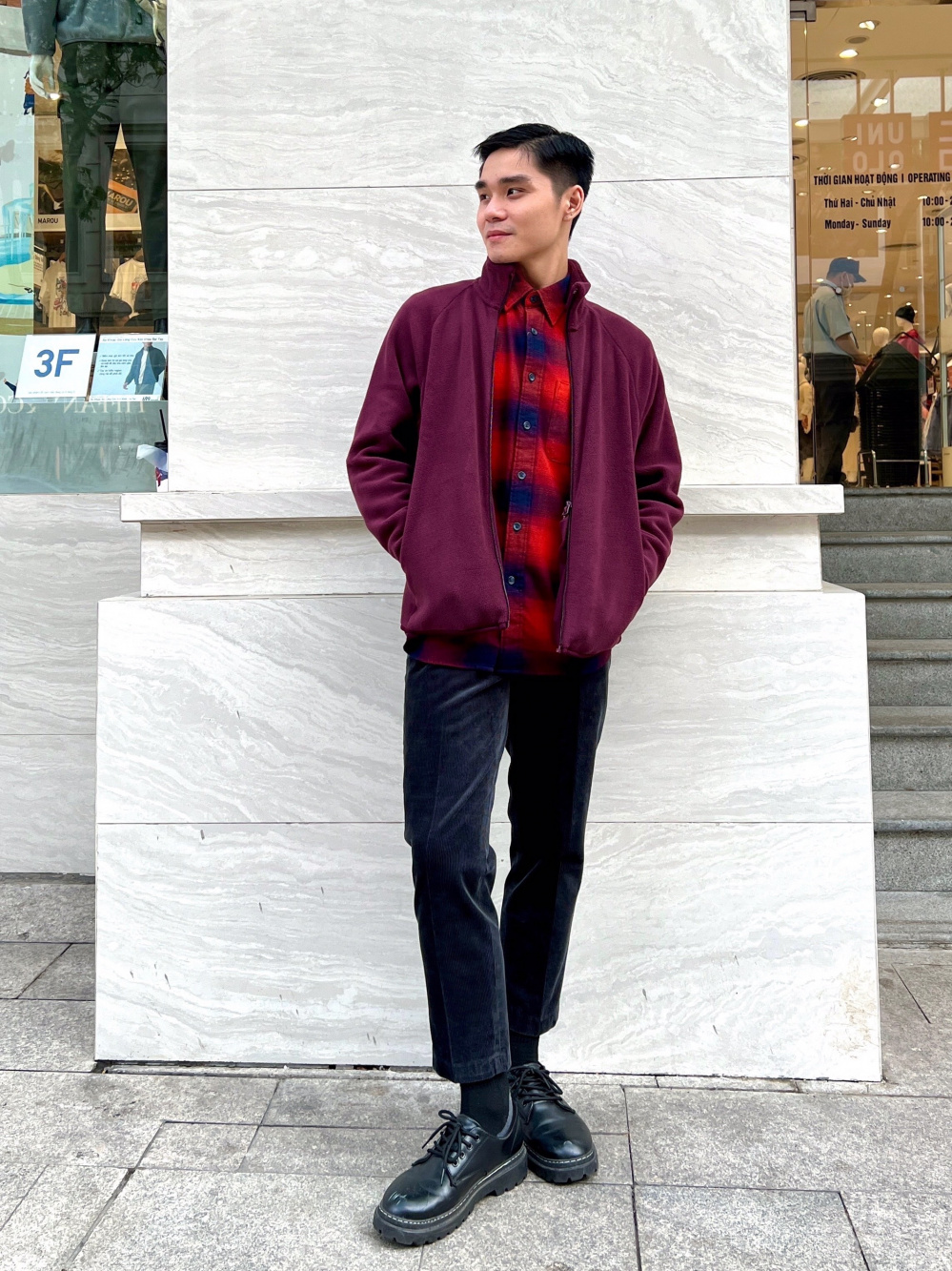 Check styling ideas for「Waffle Crew Neck Long-Sleeve T-Shirt